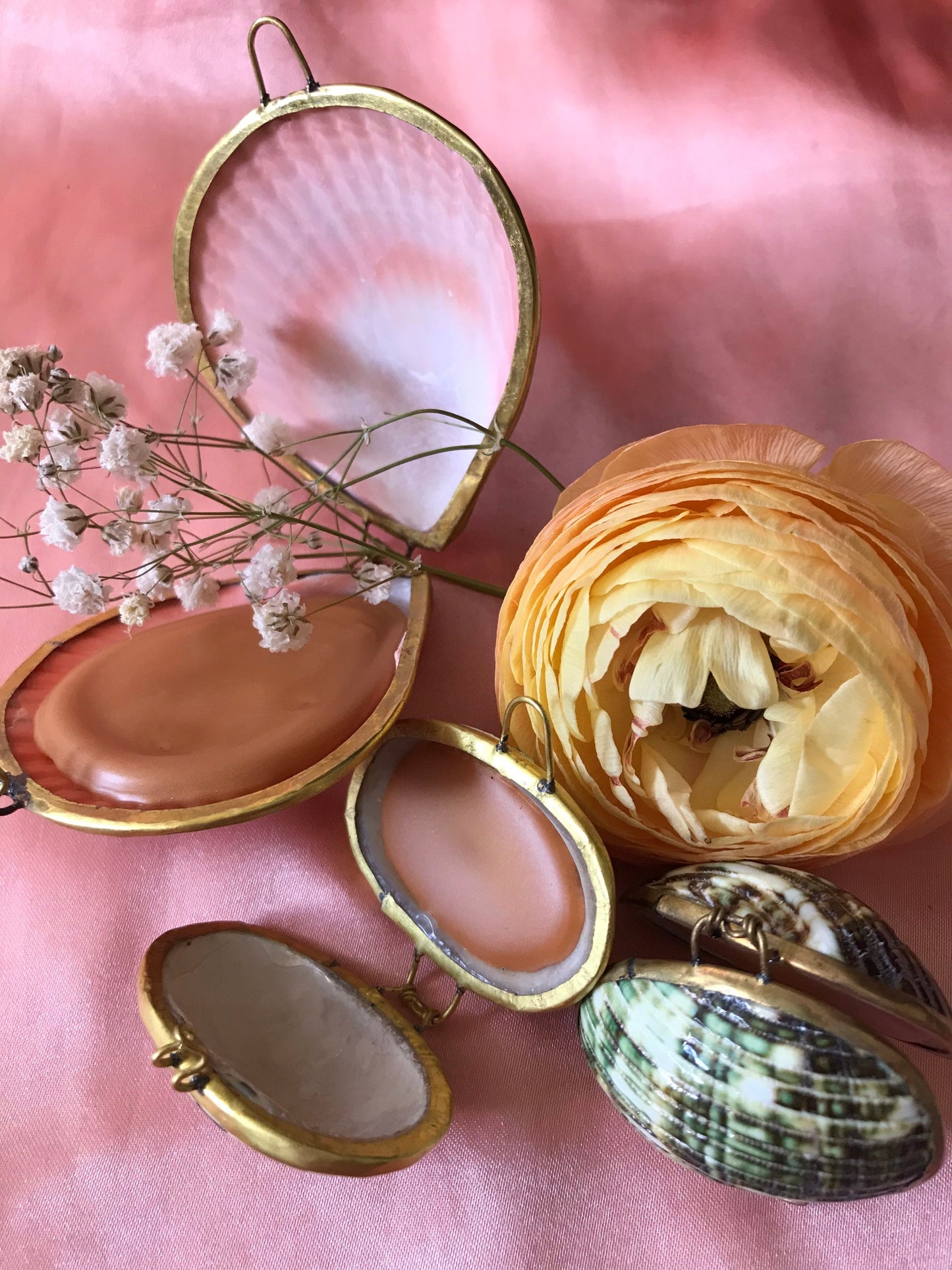Orange + Grapefruit Shimmer Lip and Body Balm in a Shell jewelry keepsake box with pure essential oils and mica sparkle shine!