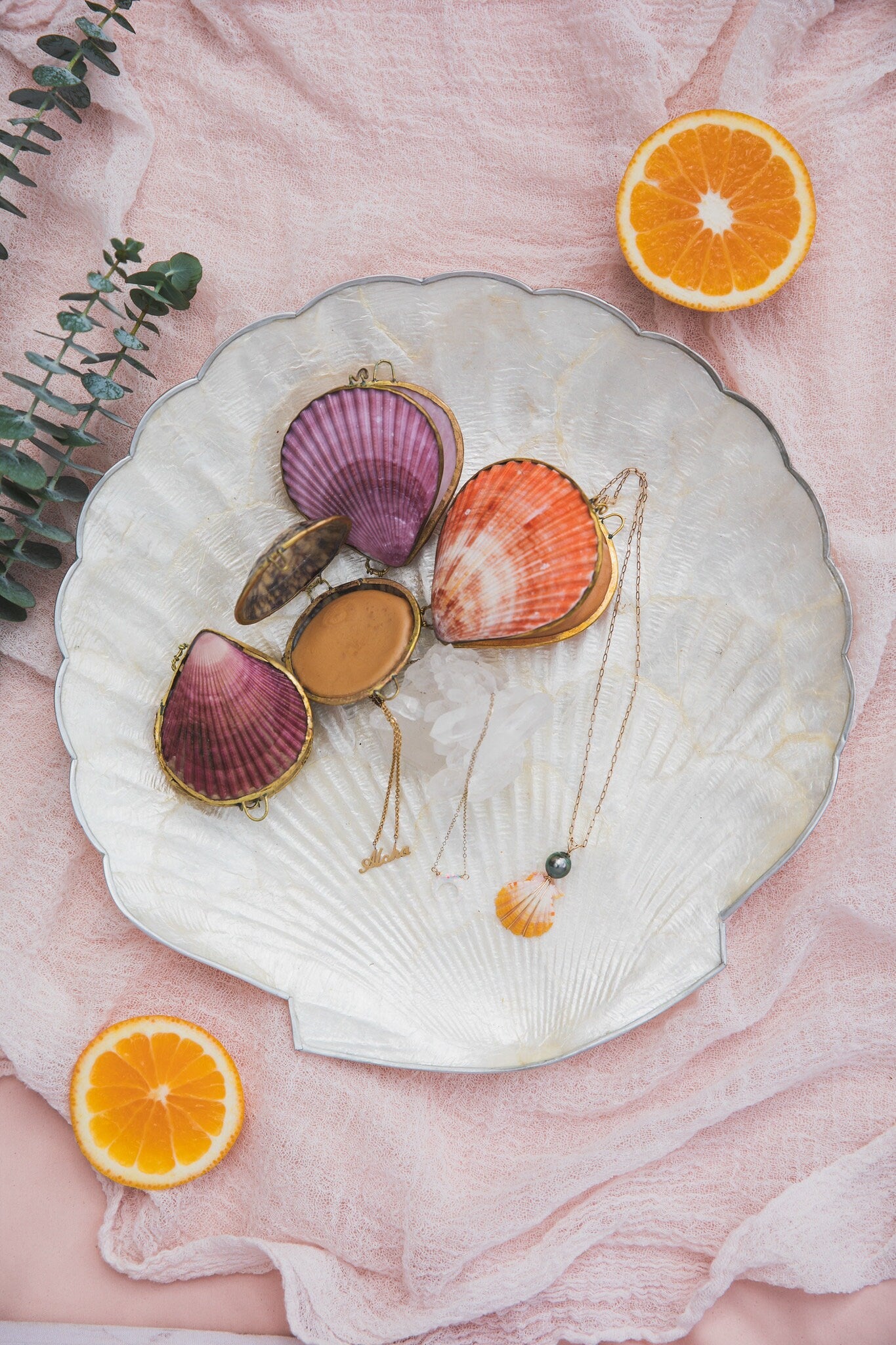 Orange + Grapefruit Shimmer Lip and Body Balm in a Shell jewelry keepsake box with pure essential oils and mica sparkle shine!